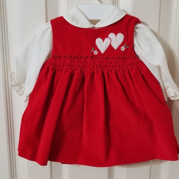 Vintage Red Baby Dress with Heart Embroidery And Smocking - Picture 1 of 11
